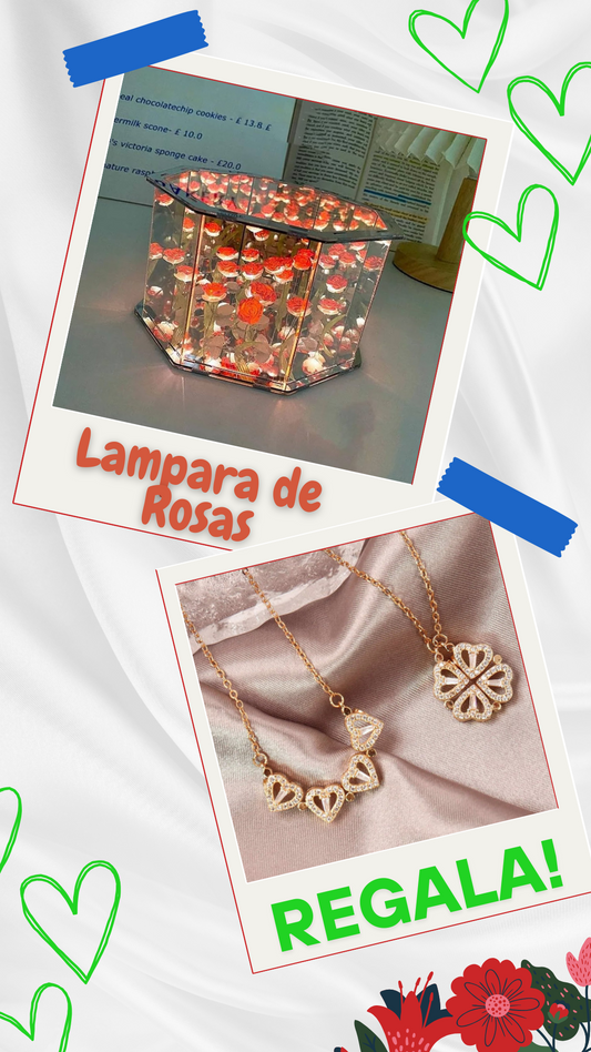 Lampara Hexagonal de Rosas + Collar de Trebol